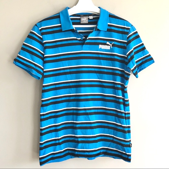 Puma Other - Puma mens blue striped essential polo shirt ESS+